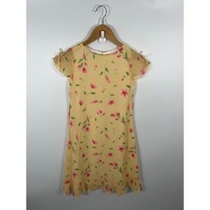 Vintage Talbots Kids Girls Long Dress 7 Yellow Floral Bow Formal Event Modest